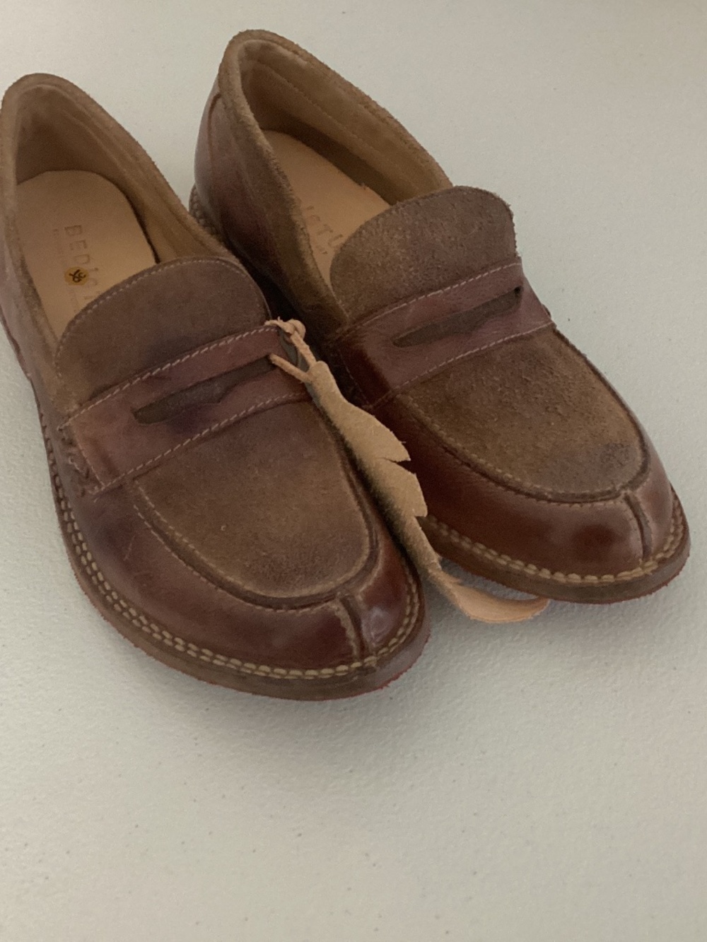Bed Stu Reina Leather Penny Loafers Women's size 8.5 NWOB Tan Brown Distressed